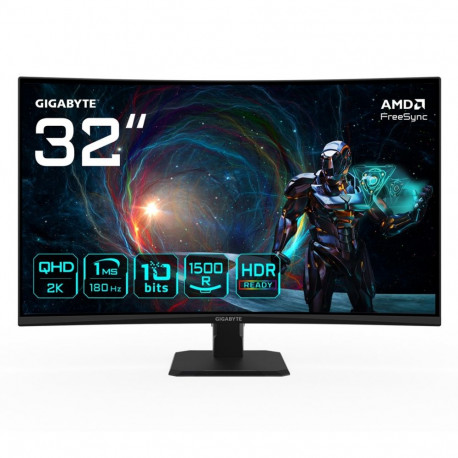 GIGABYTE mängumonitor GS32QCA 31.5" QHD kaardus 2560 x 1440 180Hz 1ms 250cd/m² FreeSync HDR-toega HD