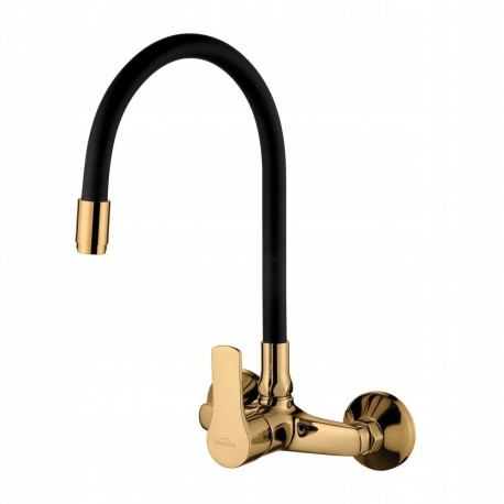 Invena Verso wall-mounted kitchen faucet, black/gold BC-82-E49-L