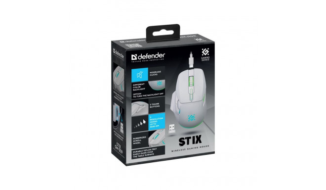 Wireless Mouse - Defender Stix GM-009 3200 DPI 6 Buttons RF White