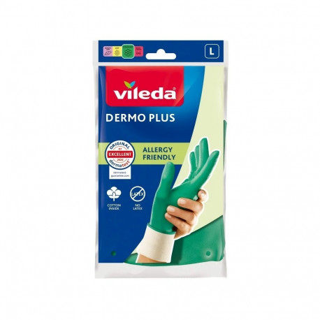 Household Gloves - VILEDA Dermo Plus L Nitrile Cotton Reinforced Green