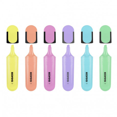 Tekstimarkerid Kores Bright Liner Plus, pastellsed värvid, 6 tk