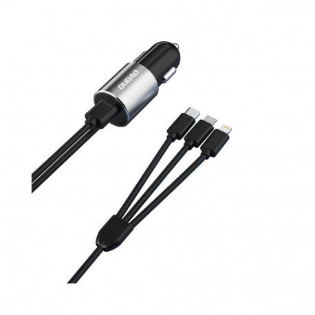 Dudao Dudao 3in1 USB car charger 3,4 A built-in cable Lightning / USB Type C / micro USB black (R5Pr