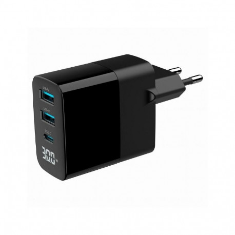 Gembird CHARGER USB 30W 3PORT/TA-UC-PDQC30LCD-BK-02