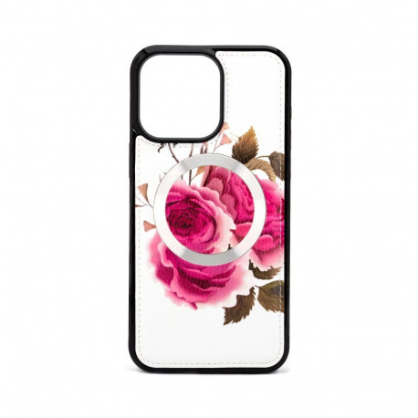Evelatus Apple iPhone 14 Pro Max Leather Case Zipper Design Flower White