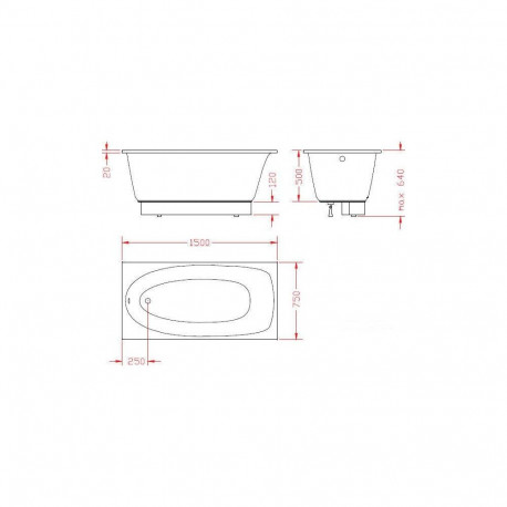 Uno vann 150x75 väike paneel äravool