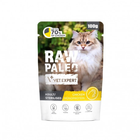 VETEXPERT Raw Paleo Adult Sterilised kana märg kassitoit 100g
