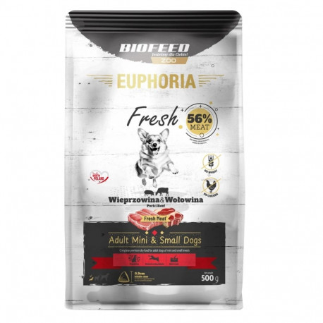 EUPHORIA Fresh täiskasvanud sea- ja veiselihaga XS/S kuiv koeratoit 500g
