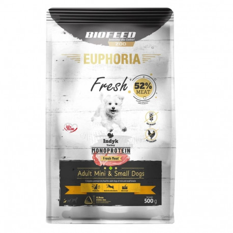 EUPHORIA Fresh täiskasvanute monoproteiin kalkun XS/S kuiv koeratoit 500g