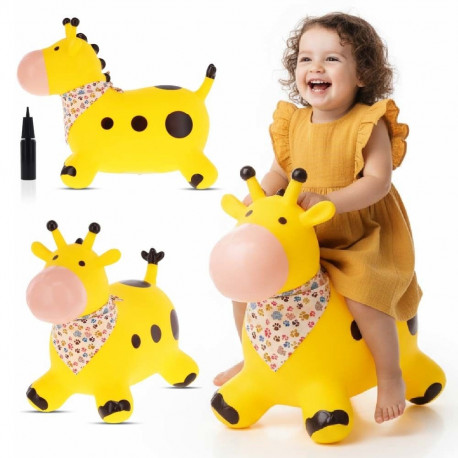 Kummist hüppeloom Żyrafka 58cm bandaaniga ja pumbaga, kollane