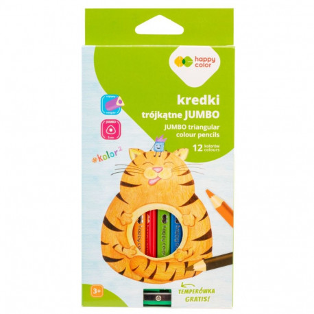 Happy Color värvipliiatsid Jumbo 12tk + teritaja