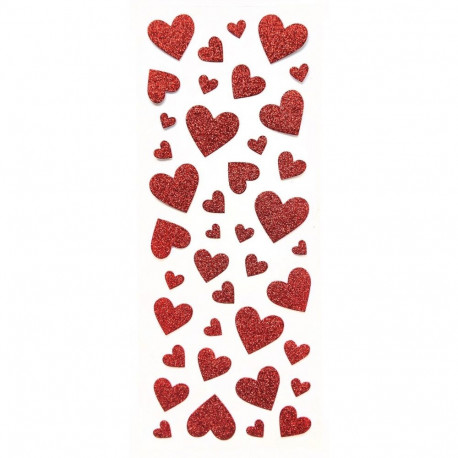 Glitter kleebised - Punased südamed, 40tk