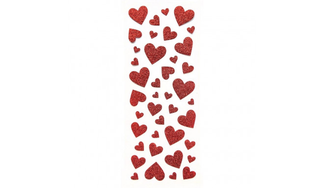 Glitter kleebised - Punased südamed, 40tk