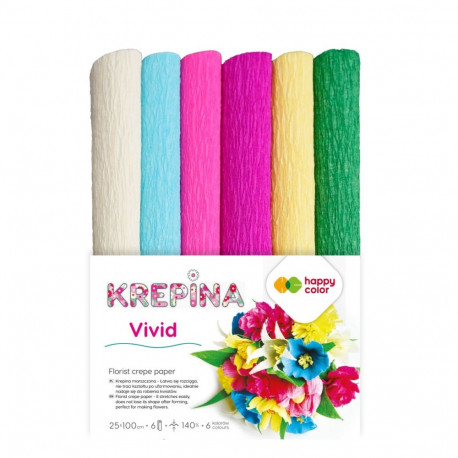 Floristi krepp-paber Vivid - 6 värvi, 40g, 25x100cm