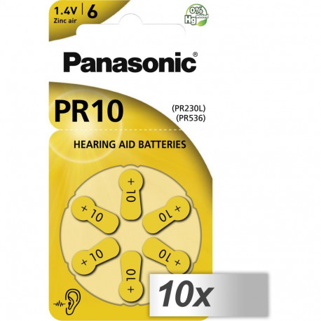 10x1 Panasonic PR 10 Hearing Aid Batteries Zinc Air 6 pcs.