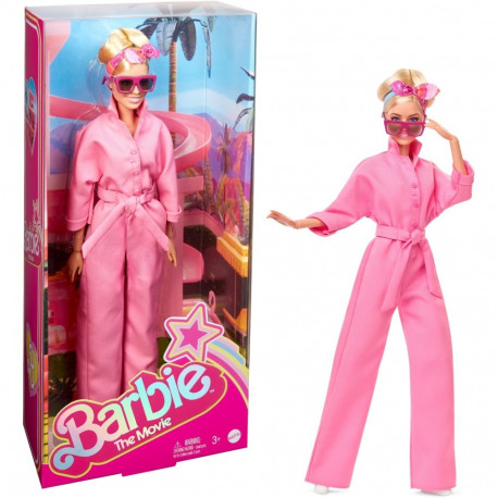 Barbie nukk Margot Robbie rollis Barbiena filmist kombinesoonis, roosa