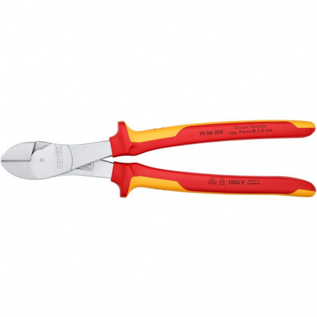 KNIPEX heavy-duty diagonal cutters 74 06 250 VDE, cutting pliers (red/yellow, length 250mm, VDE-test