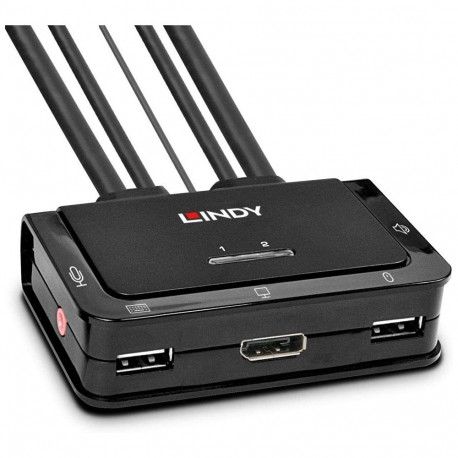 kvm-lüliti 2-pordiline DisplayPort 1.2, USB 2.0 ja helikaabliga, must