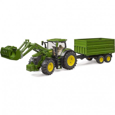 03155 John Deere 7R 350 mit Frontlader und Tandemachstransportanhänger (grün)