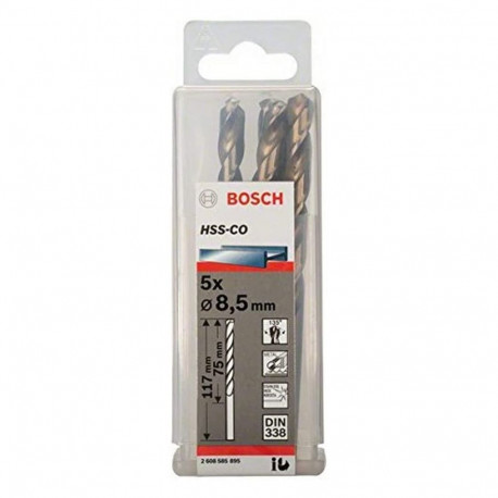 Bosch metal twist drill HSS-Co, DIN 338, 8.5mm (5 pieces, working length 75mm)