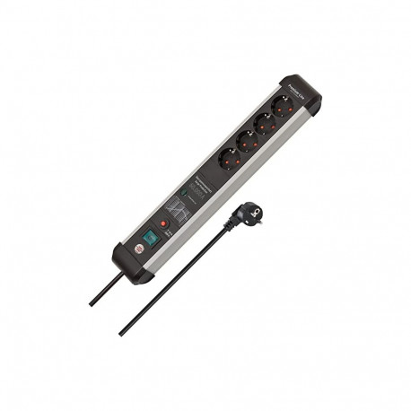 Premium-Protect-Line Steckdosenleiste 4-fach (schwarz/aluminium, 3 Meter, 60.000A Überspannungsschut