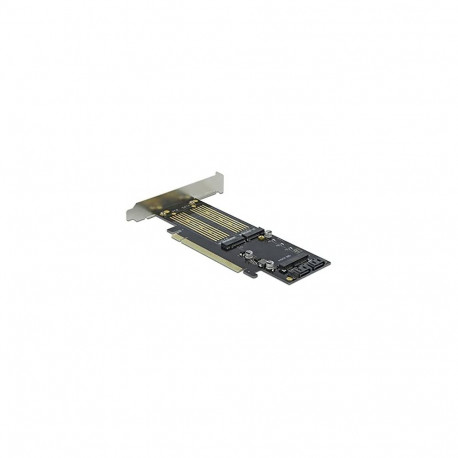 PCIe x16 kaart > 1 x M.2 Key B + 1 x NVMe M.2 Key M + 1 x mSATA