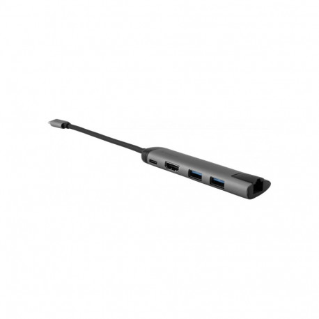 USB 3.2 Gen 1 Multiport-Hub, USB-C Stecker > 2x USB-A + USB-C Buchse + HDMI-Buchse + RJ-45 Buchse (s