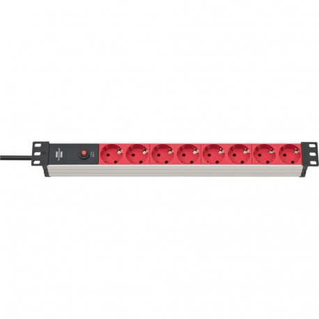Alu-Line 19" Steckdosenleiste 8-fach (rot/schwarz, 1HE, 2 Meter, Sicherung 10A, Kaltgerätesteck