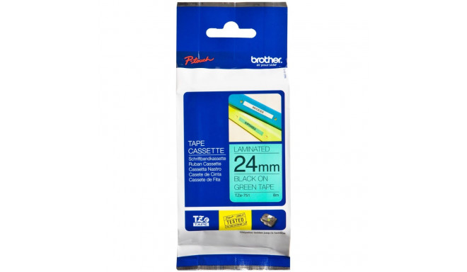 etiketikassett TZe-751 24mm, must rohelisel