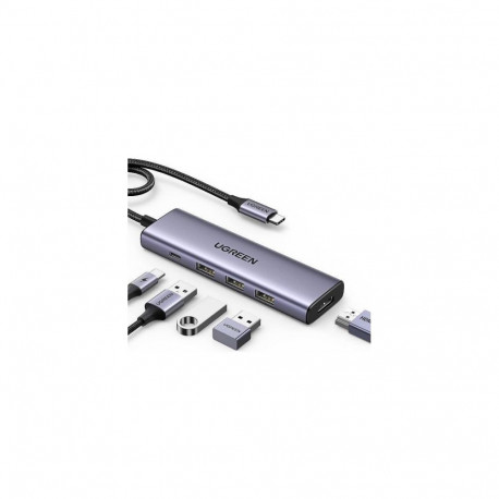 Ugreen 15596 juhtmega USB 3.2 Gen 1 (3.1 Gen 1) Type-A + Type-C alumiiniumist sülearvuti dokk/portid