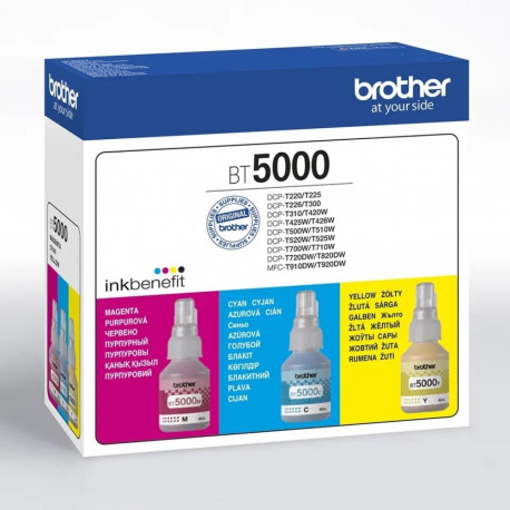 Product Name: Brother BT5000 CMY Ink Bottle Multipack (Cyan, Magenta, Yellow)
