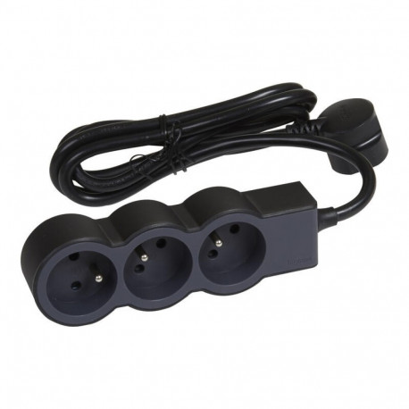 16A 3680W 3x2P+Z extra-flat power strip extension with 1.5m cord - black and dark gray