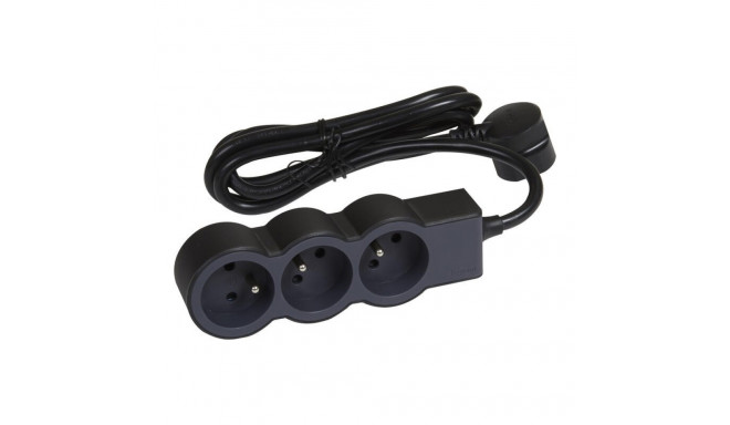 3-Outlet Extra-Flat Power Strip Extension (2P+E) – 1.5m Cord, 16A, 3680W – Black/Dark Gray