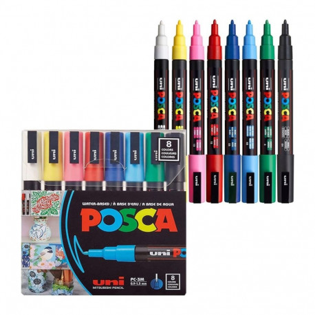 Color marker UNI Posca PC-3M primary colors set of 8 pcs