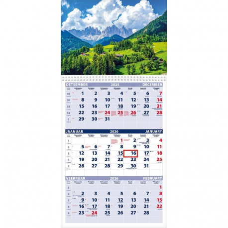 Seinakalender TRIO, PILT nr. 16, avatud mõõt 297*630mm 2026a.