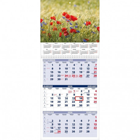 Seinakalender TRIO, PILT nr. 2, avatud mõõt 297*630mm 2026a.