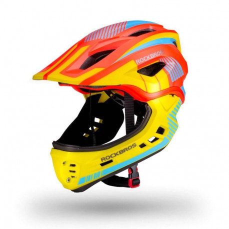 Rockbros Rockbros TT-32SOYB-M children's bicycle helmet with detachable chinbar, size M - yellow-ora
