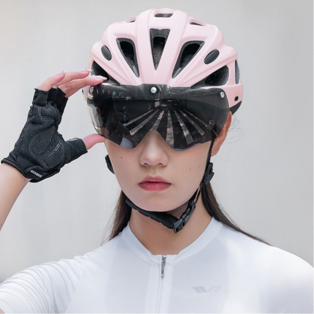 Rockbros Rockbros Bike Helmet with Visor, Detachable UV Goggles, Detachable Visor, Unisex - Pink