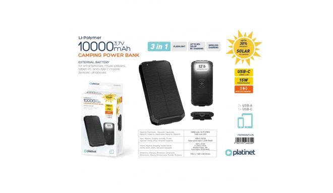 PLATINET POWERBANK SOLAR PANEL WIRELESS CHARGER 15W 2X USB-A +USB-C [46030]