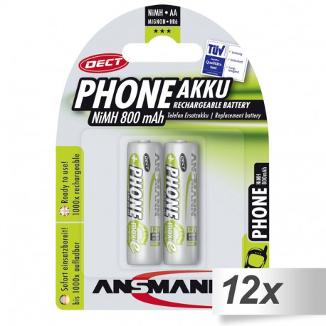 12x2 Ansmann maxE NiMH bat. Mignon AA 800 mAh DECT Phone