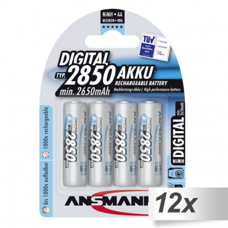 12x4 Ansmann NiMH aku 2850 Mignon AA 2650 mAh digitaalne