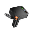 Car charger Hoco wit retractable cable 2 x USB C + USB A QC PD 65W NZ18 black
