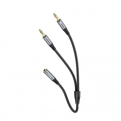 Cable AUX 2in1 Jack 3,5 mm (female) to 2 x Jack 3,5 mm (male) Hoco 0,25 m UPA21 metal gray