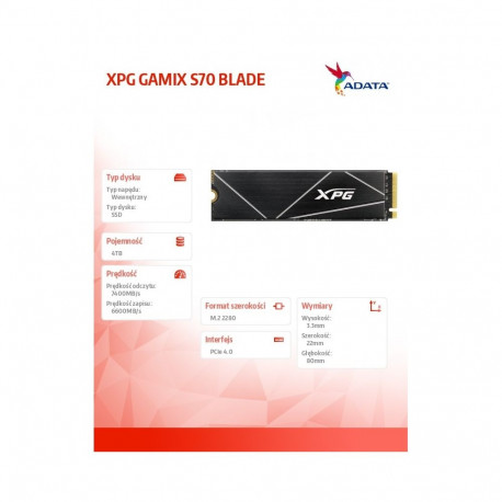 SSD drive XPG GAMIX S70 BLADE 4TB PCIe 4x4 7.4/6.6 GBs