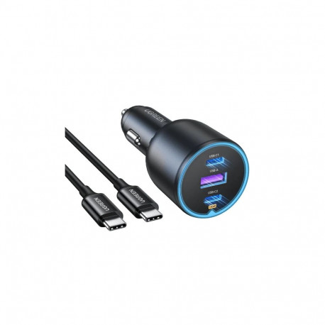 Auto kiirlaadija 130W 12-24V USB-A + 2xUSB-C QC3.0 PD3.0 koos USB-C kaabliga 1m