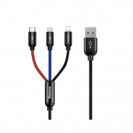 Cable USB A Plug - USB C / micro USB / Lightning Plugs 1.2m for Charging Only, Black BASEUS