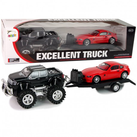 Zestaw Pojazdów Czarny Monster Truck Białe Laweta 58 cm