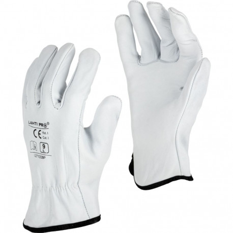 Rękawice ze skóry koz. białe l271011p, karta, "11", ce,lahti