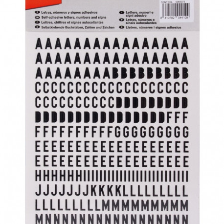 Etikett iseliimuv APLI suurtähed ja numbrid, kõrgus 10mm, must, 486 tk, Ref.04410