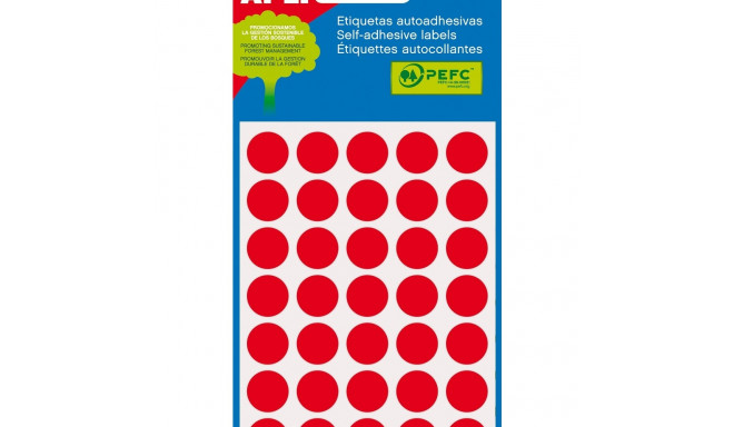 Etikett iseliimuv APLI ümar 13mm, punane, 175tk/pk, Ref.02057, markeerimispunkt
