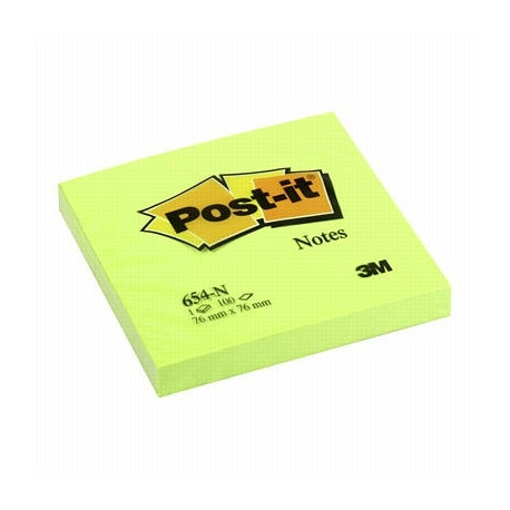 Märkmepaber iseliimuv POST-IT 654 neoonroheline,76x76mm (pakis 100l.)
